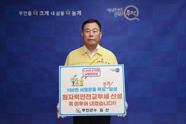 [사진설명]무안군 김산군수 원자력안전교부세 신설을 위한 100만 서명운동 달성 사진