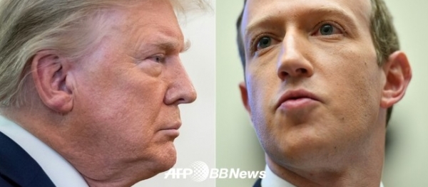 (왼쪽부터) 도널드 트럼프 미국 대통령과 페이스북의 마크 저커버그 최고 경영자 ⓒAFPBBNews